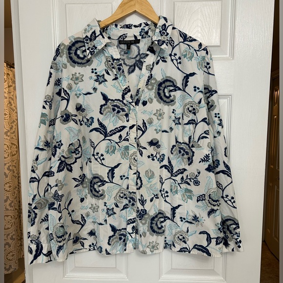 Lafayette 148 New York Tops - Lafayette 148 cotton button down shirt white blue gray floral print size 22